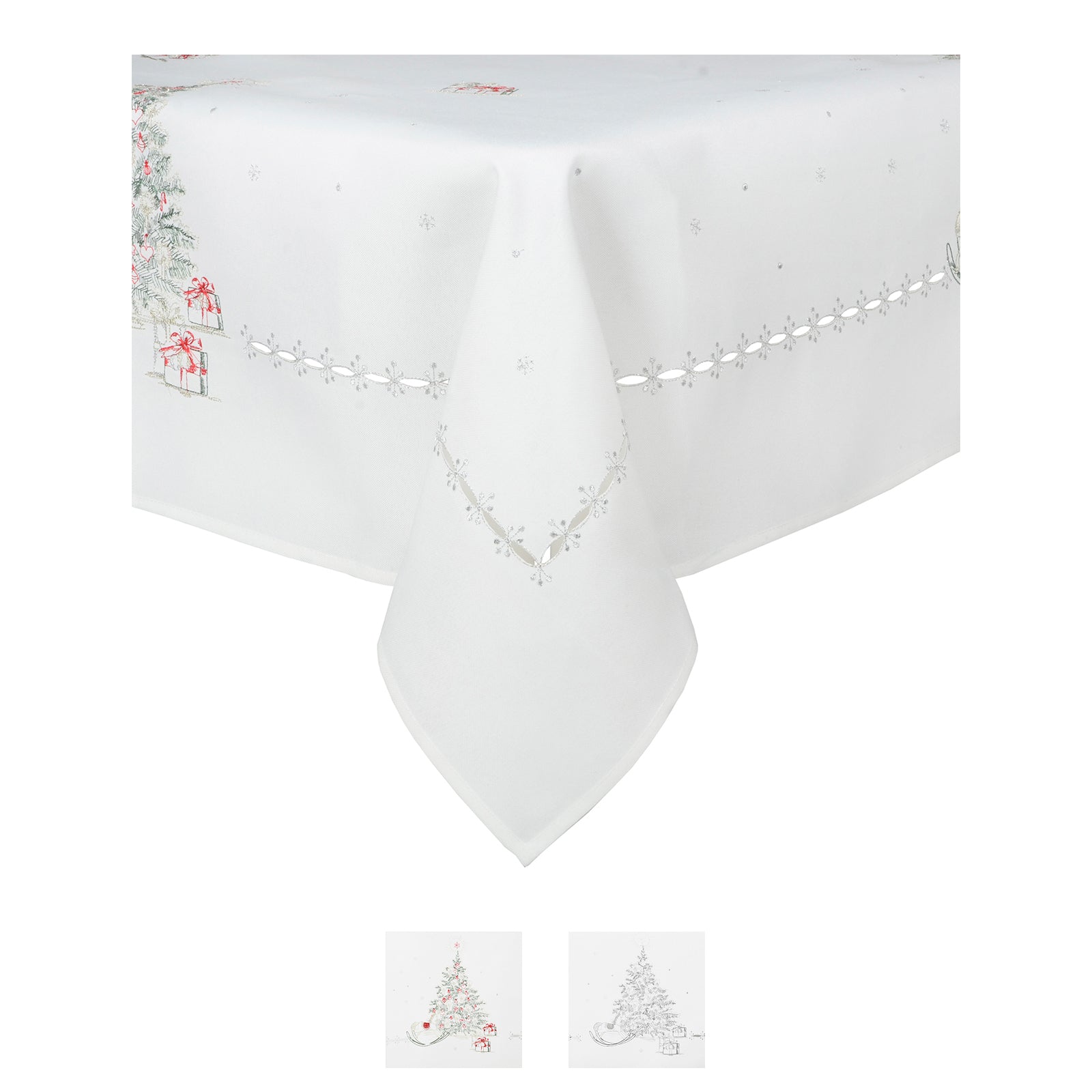 Mr Crimbo Traditional Christmas Tree/Rocking Horse Tablecloth - MrCrimbo.co.uk -XS5873 - White/Colour -christmas napkins